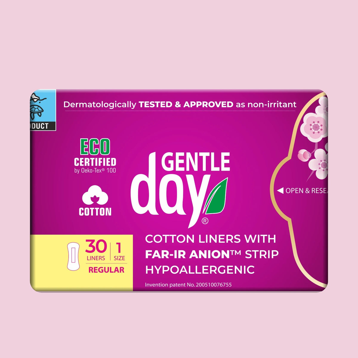 Gentle Day in South Africa organic cotton panty liners, 30 regular size, hypoallergenic, dermatologically tested, OEKO-TEX certified.