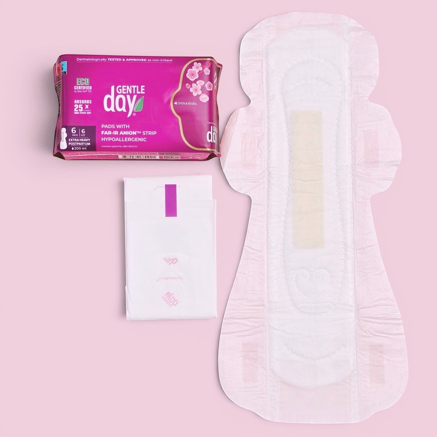 Gentle Day in South Africa organic extra heavy flow pads, 6 individually wrapped pads, 360mm length, 200ml absorbency
