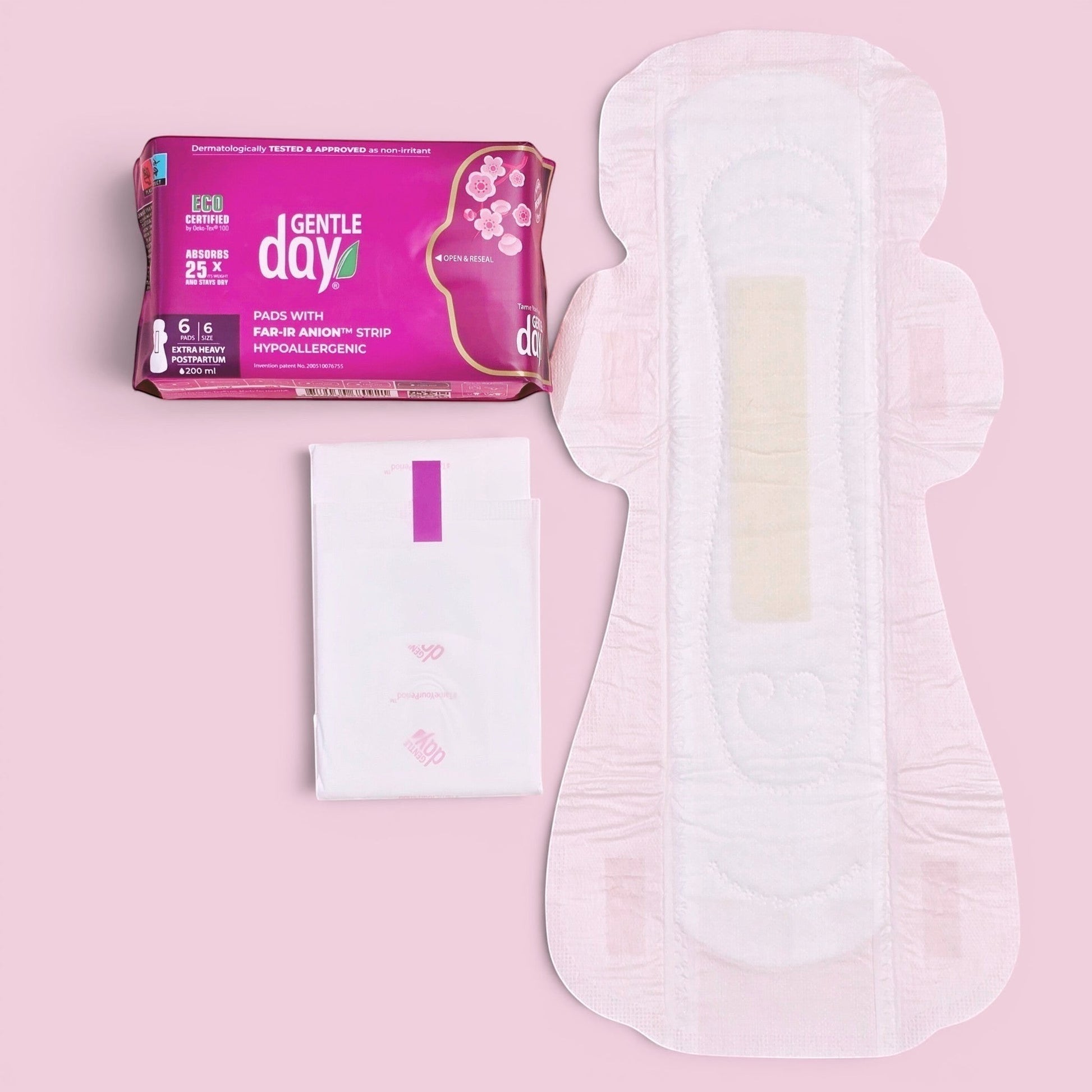 Gentle Day in South Africa organic extra heavy flow pads, 6 individually wrapped pads, 360mm length, 200ml absorbency