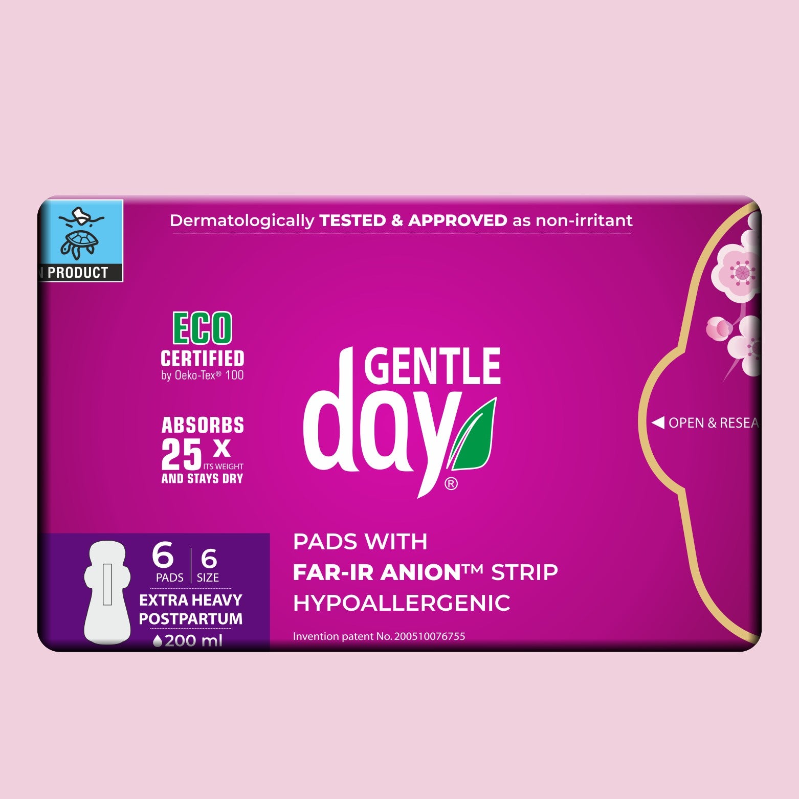 Gentle Day in South Africa organic postpartum pads pack with 6 extra heavy flow, hypoallergenic, OEKO-TEX certified pads